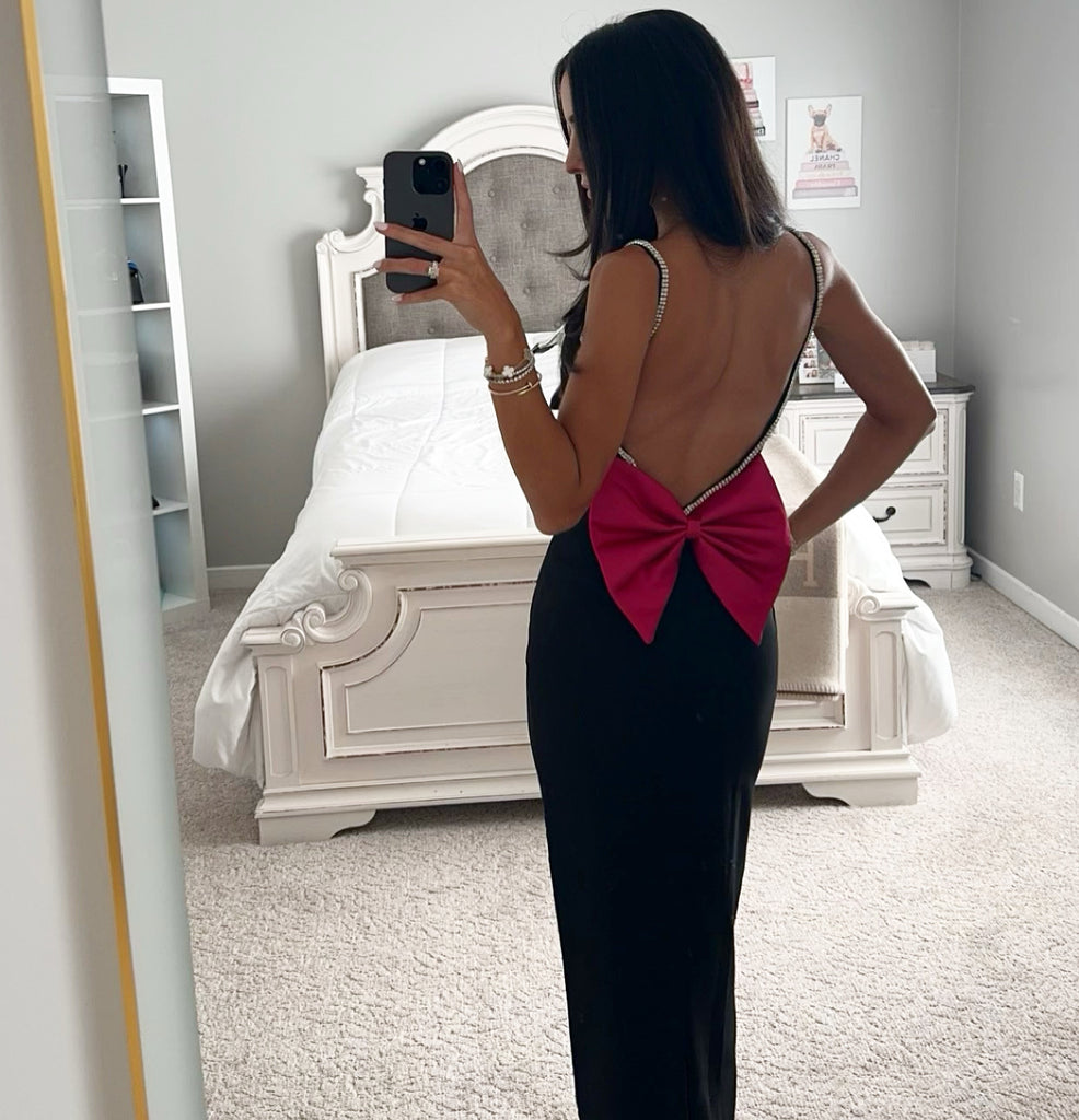 Bianca Bow Crystal Midi Dress XXS / As Shown Bianca Bow Crystal Midi Dress XXS / As Shown
