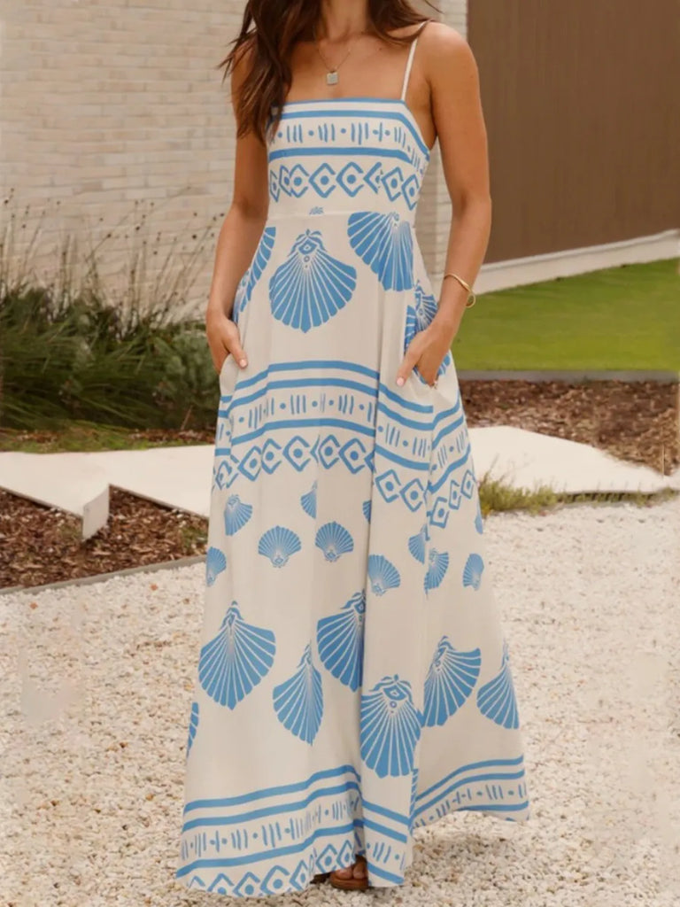 Seashell Print Spaghetti Strap Maxi Dress SHOP DDMINE Seashell Print Spaghetti Strap Maxi Dress SHOP DDMINE