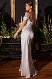 OFF WHITE SATIN OFF SHOULDER MAXI DRESS