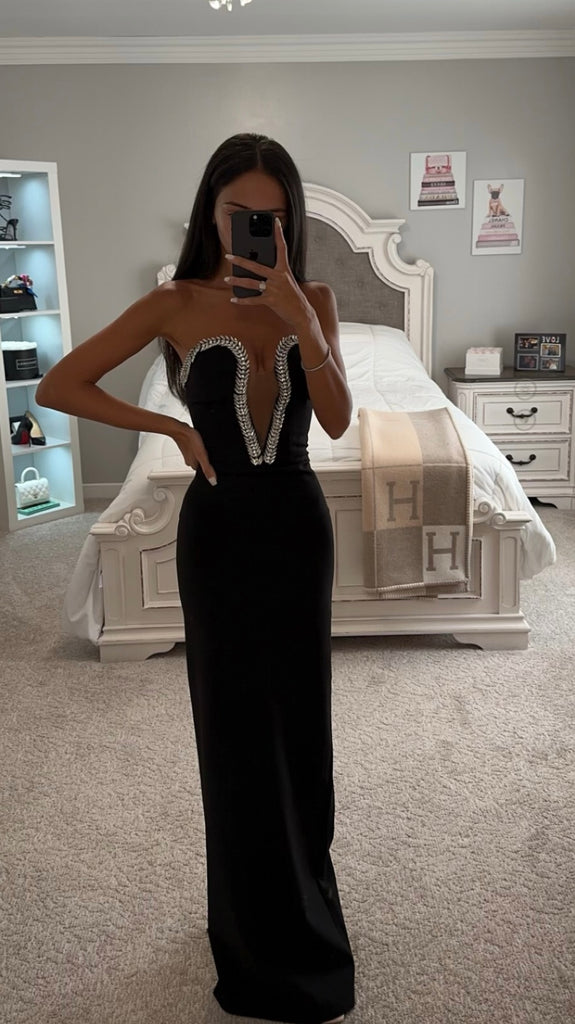 Black CRYSTAL EMBELLISHED MAXI DRESS XXS / As Shown Black CRYSTAL EMBELLISHED MAXI DRESS XXS / As Shown