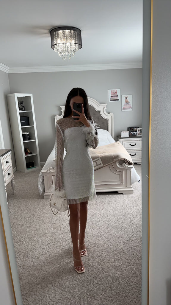 MESH RHINESTONE MINI DRESS MESH RHINESTONE MINI DRESS