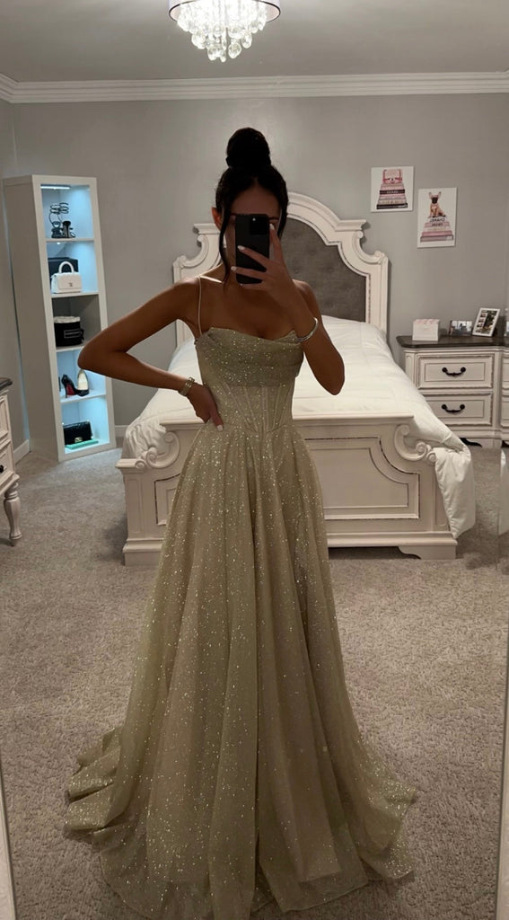 CHAMPAGNE LACE UP GLITTER BALL GOWN CHAMPAGNE LACE UP GLITTER BALL GOWN