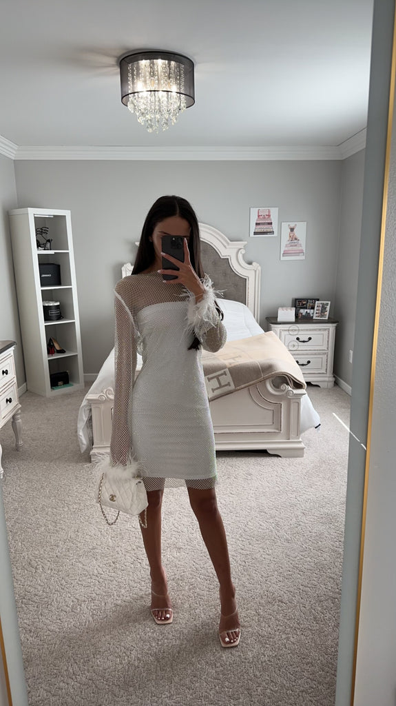 mesh rhinestone mini dress MESH RHINESTONE MINI DRESS