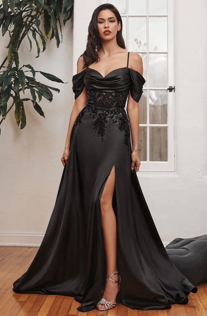 BLACK A LINE SATIN OFF SHOULDER GOWN BLACK A LINE SATIN OFF SHOULDER GOWN