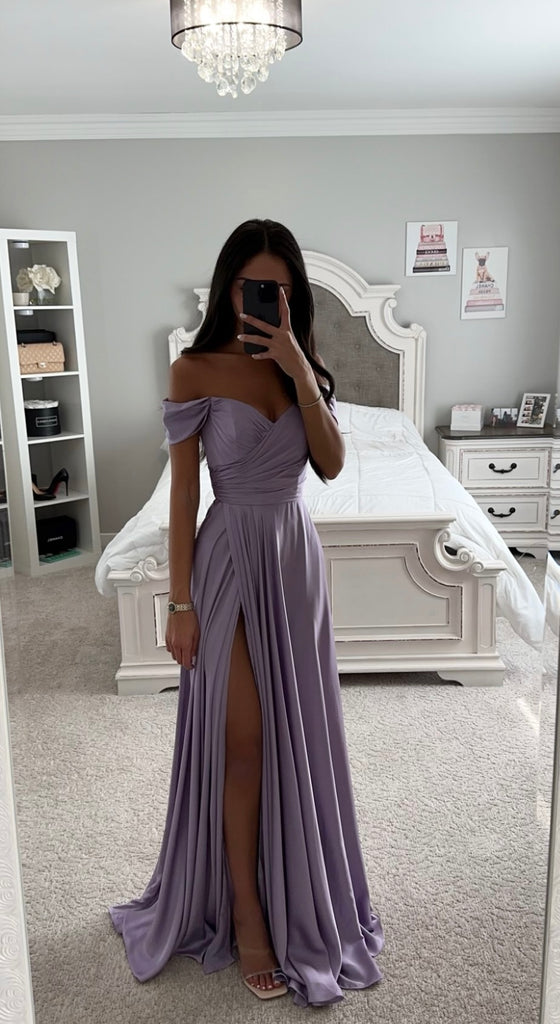Lavender A-LINE SATIN GOWN 6 / Lavender Lavender A-LINE SATIN GOWN 6 / Lavender
