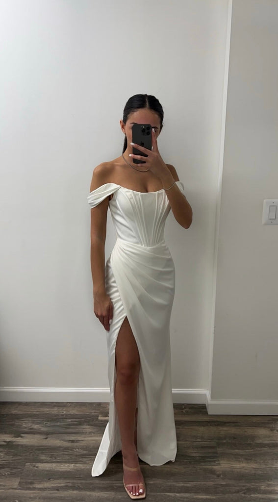 OFF WHITE CORSET OFF SHOULDER SATIN GOWN SHOP DDMINE OFF WHITE CORSET OFF SHOULDER SATIN GOWN SHOP DDMINE