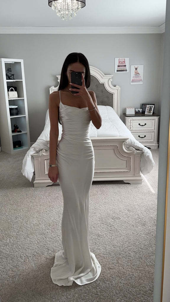 fitted satin slip dress Nyla Copper Satin Slip Dress
