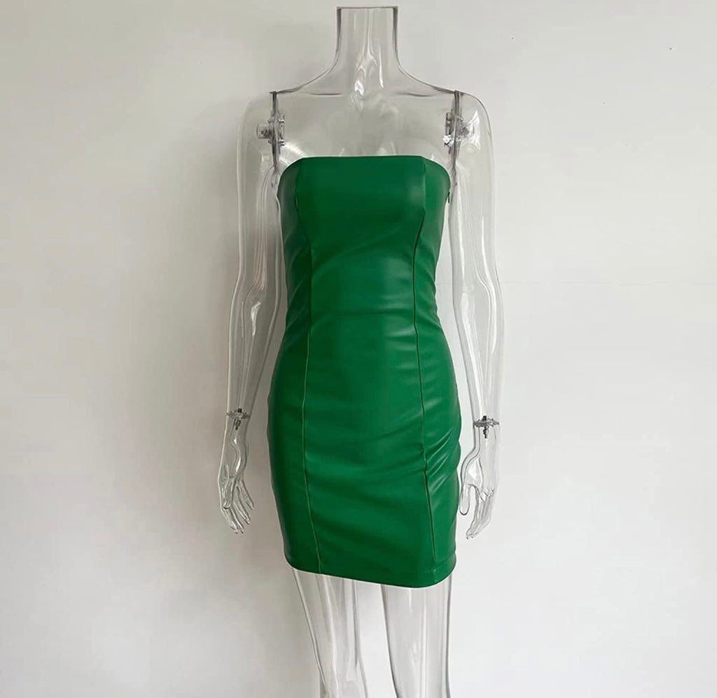 Green LEATHER MINI DRESS Medium / Green