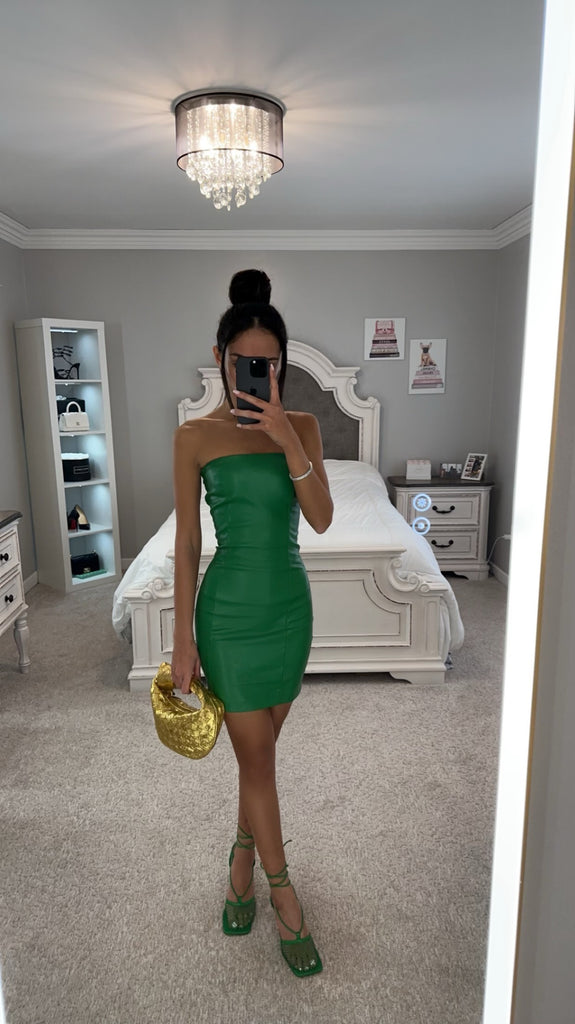 Green LEATHER MINI DRESS Medium / Green Green LEATHER MINI DRESS Medium / Green