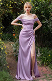 ABITO LUNGO IN RASO LAVANDA CON SPALLE SCOPERTE