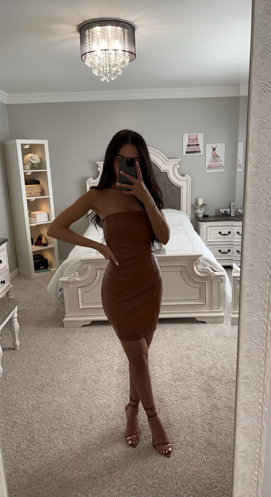 BROWN LEATHER MINI DRESS BROWN LEATHER MINI DRESS