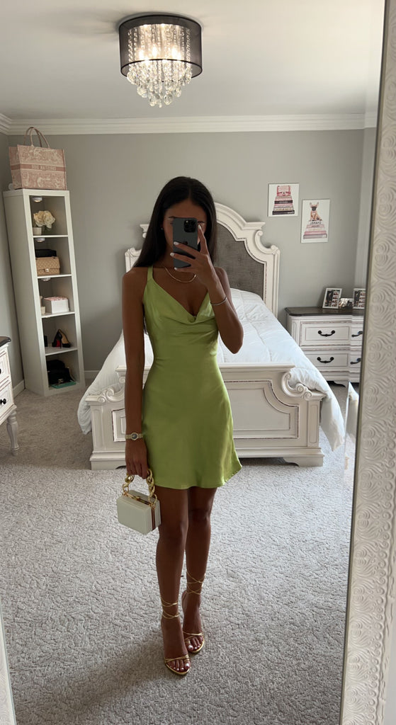 Cowl Neck Mini Satin Dress