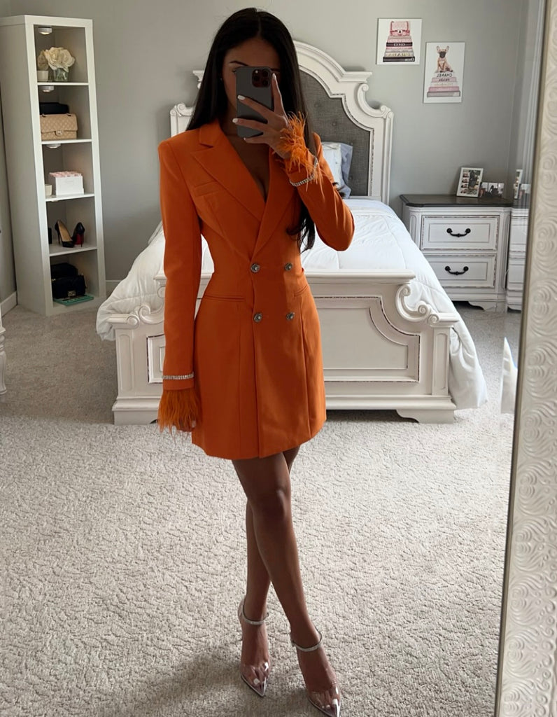 orange blazer dress FUR SLEEVE BLAZER DRESS As Shown / XLarge