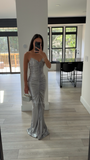 Sable Ruched Silver Glitter Mermaid Gown