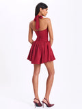 HADARA BURGUNDY SUEDE HALTER MINI DRESS