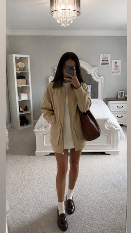 Oversized Contrast Collar Jacket with Drawstring Waist