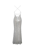 Cameron White Sequin Scoop Neck Mermaid Maxi Dress
