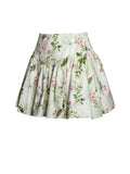 Zanelle Green FLoral Print Drop Waist Linen Full Skirt