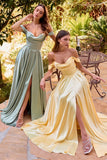 OFF SHOULDER SATIN COWL NECK GOWN