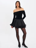 Magnolia Black Off-shoulder Layered Mini Dress