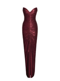 Sable Ruched Burgundy Glitter Mermaid Gown
