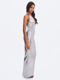 Valeska Silver Foil Plunging Sheath Maxi Dress
