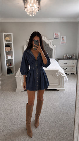 Button Down 3/4 Sleeve Denim Dress
