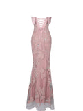 Raphaela Dusty Pink Beaded Floral Strapless Mermaid Maxi Dress