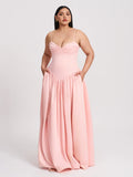 Baby Pink Ruched Breast Drop Waist Maxi Dress
