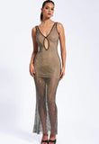 ROBE LONGUE EN MAILLE À STRASS QUAY 