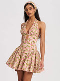 Mackenzie Green And Pink Floral Print Mini Dress