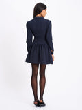 Xabrina Navy Blue Pinstripe Long Sleeve Dress