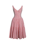 Oceana Red Candy Stripe Drop Waist Midi Dress