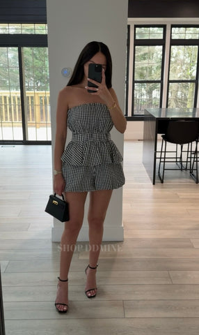 Gingham Tube Top and Shorts Set