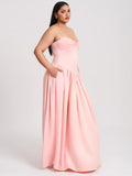Baby Pink Ruched Breast Drop Waist Maxi Dress