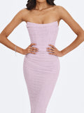 Raylee Lilac Beaded Mesh Strapless Sheath Maxi Dress