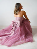STRAPLESS TULLE BOW BACK GOWN