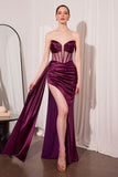 MESH CORSET DRAPED SATIN GOWN