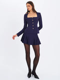 Skyla Indigo Square Neckline Peplum Blazer