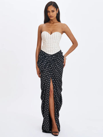 Tamryn Black & White Polka Dot Sweetheart Maxi Dress