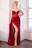 MESH CORSET DRAPED SATIN GOWN