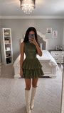 Sleeveless Faux Leather Layered Pleated Mini Dress