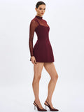 Natasha Burgundy Faux Two-Piece Turtleneck Mini Dress