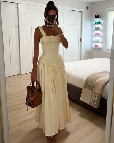 ABITO LUNGO CON CORSETTO IN RASO BIANCO UOVO NOREEN 