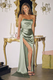 SATIN STRAPLESS DRAPED GOWN