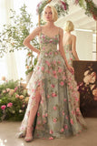 SAGE FLORAL PRINT LAYERED A LINE DRESS
