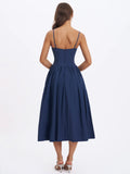 Ailani Navy Taffeta Smocked Midi Dress