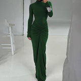 LONG SLEEVE RUCHED BODYCON MAXI DRESS