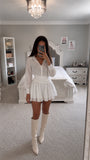 Ruched Waist Layered Ruffle Hem Shirt Dress