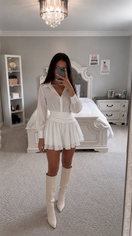 Ruched Waist Layered Ruffle Hem Shirt Dress